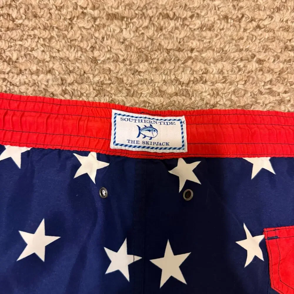 Southern Tide | Preppy Summer Men’s American Flag SwimTrunks 5.5” Inseam July